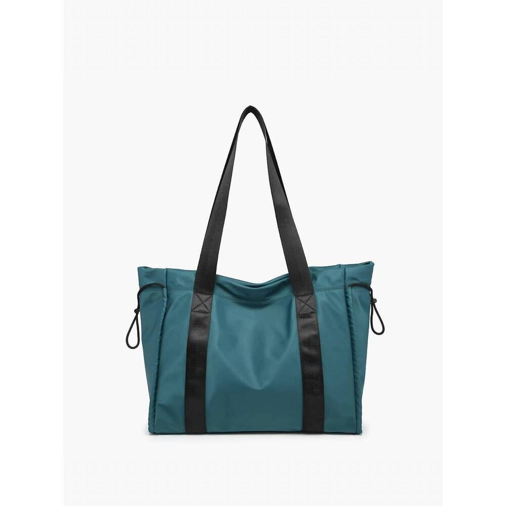 NEW JEN & CO. women's lydia drawstring nylon tote bag in peacock